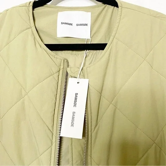 SAMSOE SAMSOE Nancy Quilted Collarless‎ Coat Covert Green Size XL - Picture 8 of 8